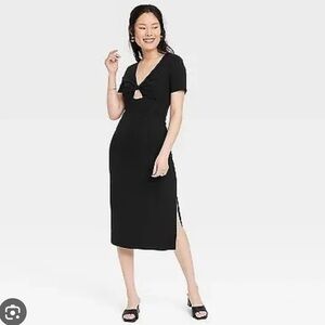 A New Day Women’s Black Short Sleeve Cut‎ Out Ribbed Knit Sheath Dress